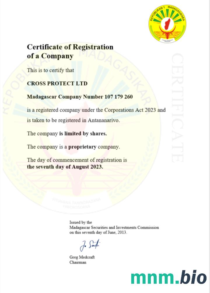 Madagaskar business registration vcertyfikat Word i szablon PDF